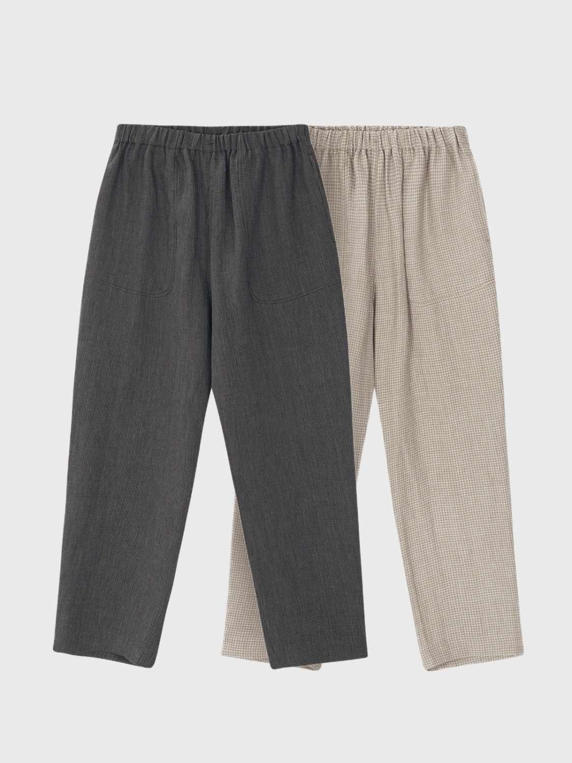 LINEN CHECK STRAIGHT WIDE PANTS